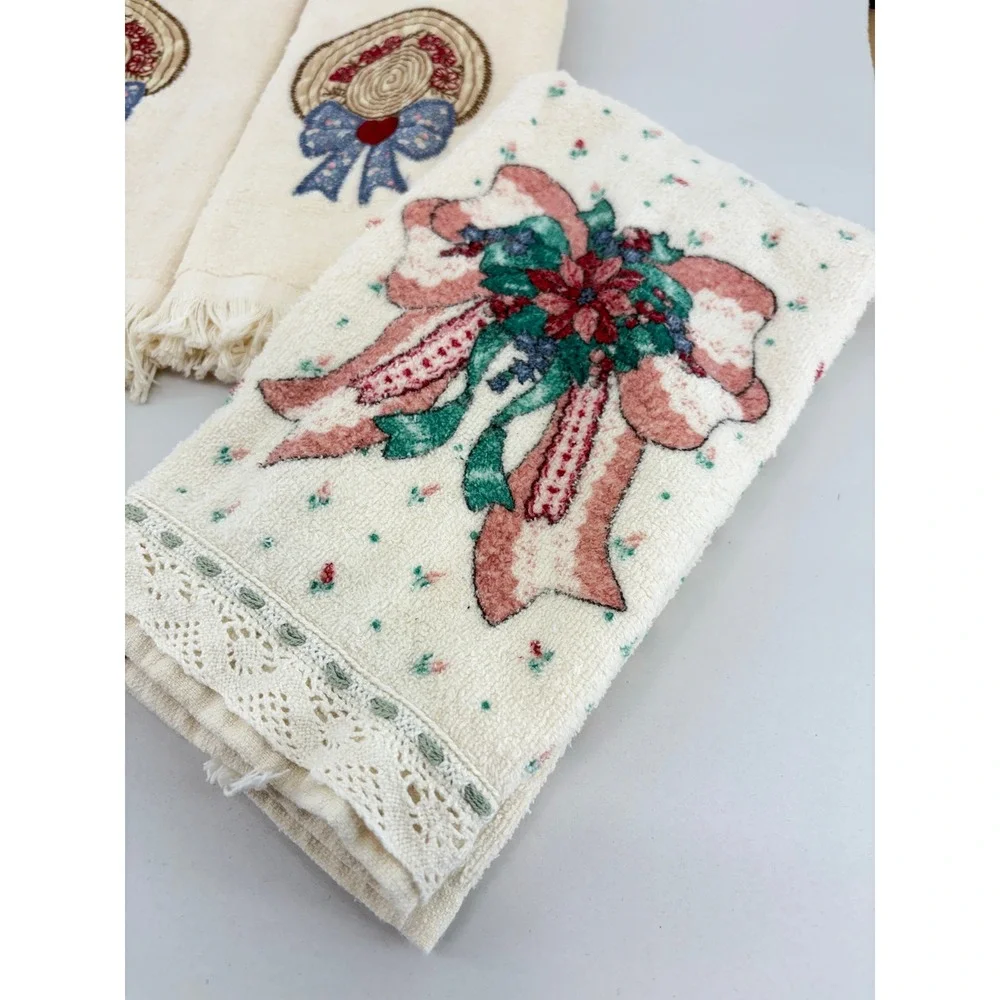 Vintage Cannon Kitchen Towel Lot of 4 Embroidered Ducks Sun Hat Bow Cotton USA